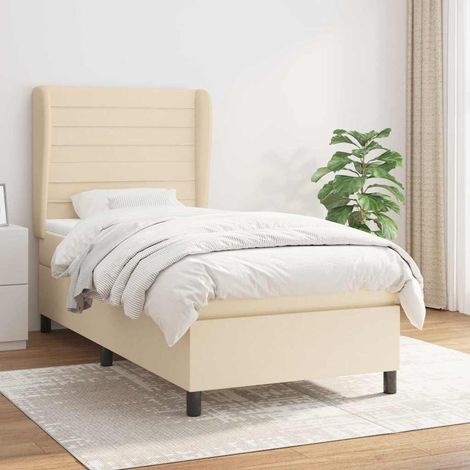 Cama box spring con colchón tela color crema 90x190 cm (1/5)