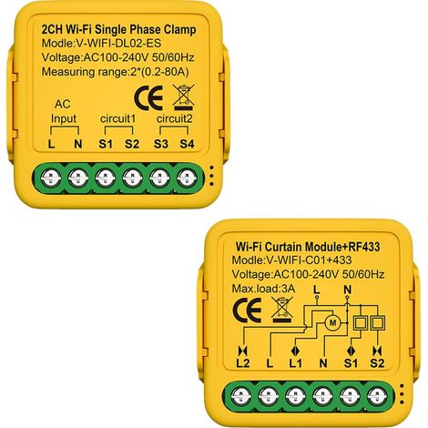Tuya WiFi Smart Home Moniteur d'énergie 2,4 GHz Compteur Monophasé Consommation 80 A Transformateur de courant solaire Pince Puissance Electricité Statistiques 100-240 V AC 50/60 Hz. (1/5)