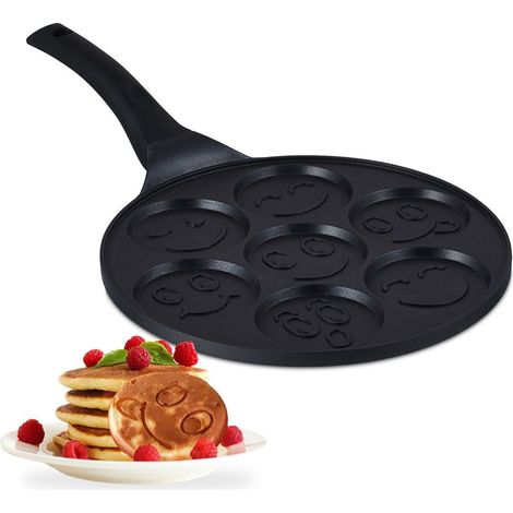 Poêle à pancakes souriants, 7 emplacements, diamètre de 8 cm chacun, pour plaques à induction, aluminium, noir (1/5)
