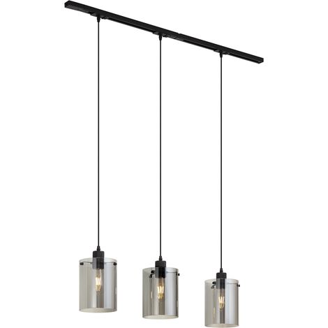 QAZQA Modern railsysteem zwart met 3 hanglampen van smoke glas