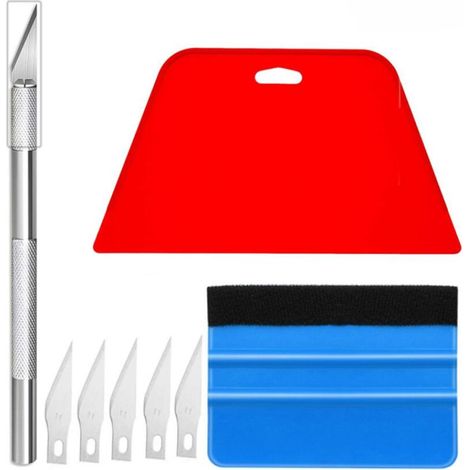 Kit Covering,Outils de Film pour Papier peint,Fenêtre Voiture,Carrelage Vinyle,Raclette pour Pose Adhesif,avec Squeegee au Silicone,Couteau Universel et des Lames