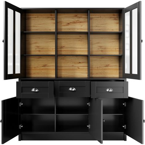 Buffet haut noir en MDF et acrylique 140 x 38,5 x 175 cm MODENUIT (1/5)