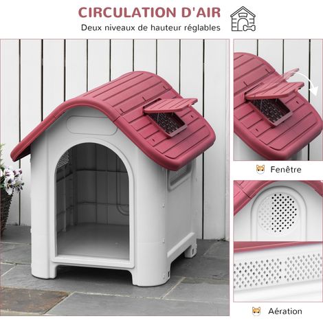Niche pour chien extérieur et intérieur double porte en métal et multi-ventilation 59 x 75 x 66 cm rouge (1/5)