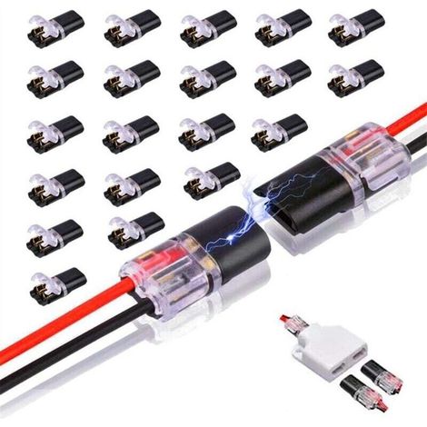 Lot de 20 Connecteurs LED Enfichables 2 Broches Double Fil avec Système Verrouillage Rapide (1/4)