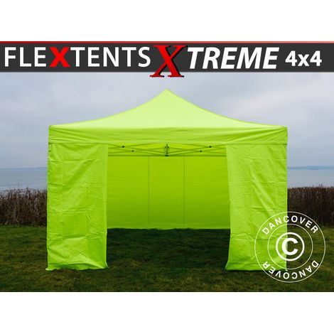Tente pliante FleXtents Xtreme 50 4x4m Néon jaune/vert, avec 4 cotés (1/5)