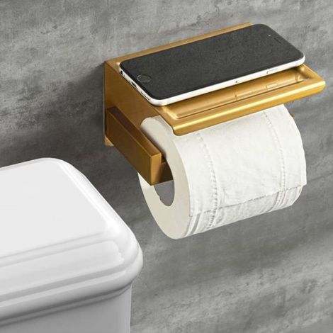 Porte Papier Toilette Inox Or – Avec Étagère, Distributeur Mural Salle de Bain (1/4)