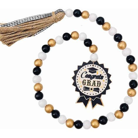 Guirlande de perles en bois de 84 cm (33 po) avec pompons, style champêtre, rustique, bohème, à suspendre au mur. (1/5)