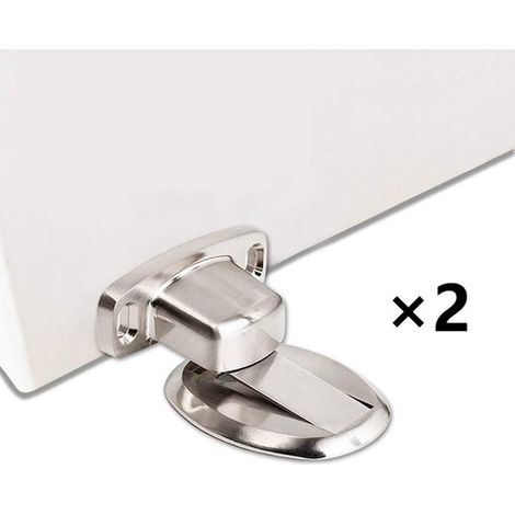 Topes de puerta magnéticos de metal - con accesorios - paquete de 2 - plateados (1/5)