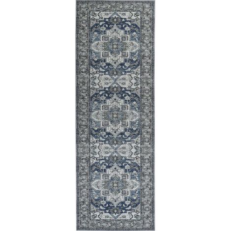 Tapis Gris et Bleu en Polyester 80 x 240 cm Rectangulaire Anti-Dérapant Kottar