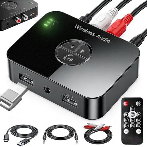 Adattatore Bluetooth per sistema stereo，Adattatore audio Bluetooth 6.0，Trasmettitore Bluetooth con cavo AUX RCA da 3,5 mm，Trasmettitore audio con (1/5)