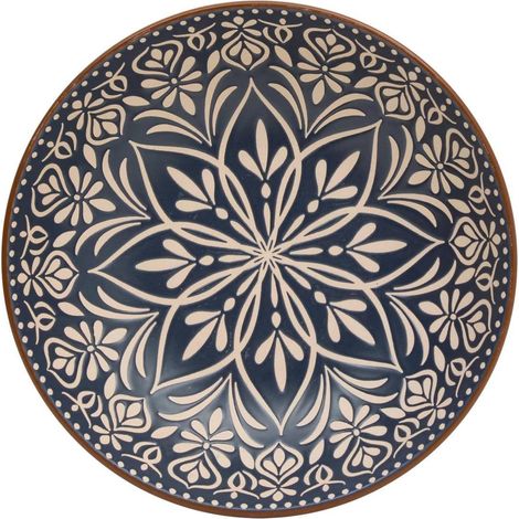 Lot de 6 Assiettes Creuses en Céramique "Inès" 20cm Bleu