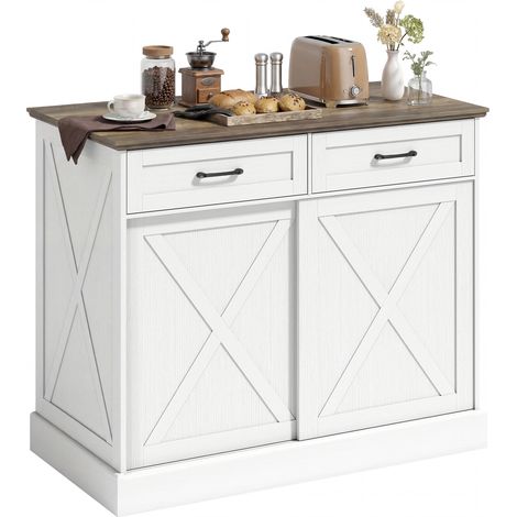 Îlot central cuisine. buffet cuisine. meuble de rangement avec 2 tiroirs 2 portes coulissantes. étagère réglable. blanc