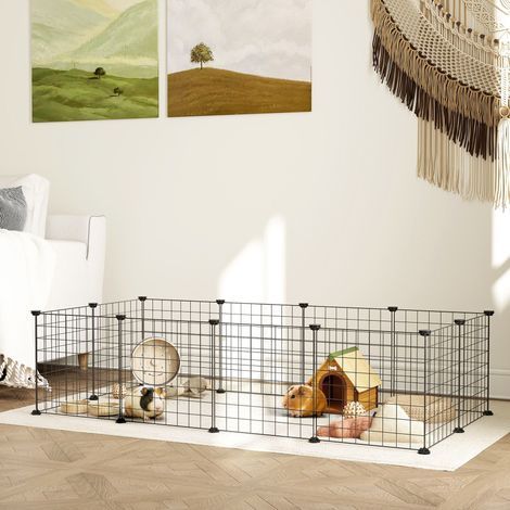 Käfig/Laufstall/Zaun für Haustiere, 106 cm lang x 73 cm breit x 36 cm hoch, abgerundete Kanten, schwarzes Drahtgeflecht (1/5)