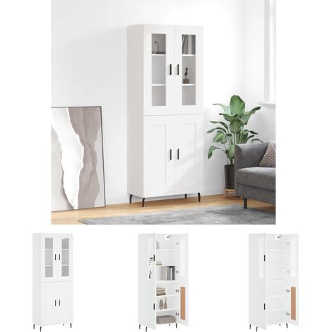 Stauraum - vidaXL Highboard Weiß 69,5x34x180 cm Holzwerkstoff - Wandhalterung (1/5)