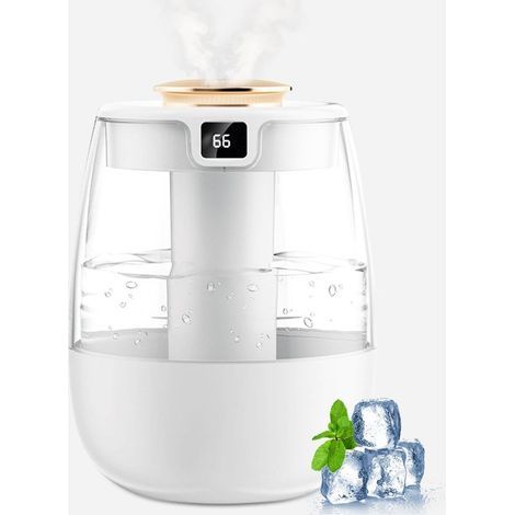 Humidificateur d'air silencieux 1 L avec 2 trous, affichage numérique USB, silencieux, 2 modes de brumisation et veilleuse pour bureau, chambre d'enfant, chambre à coucher, plantes. (1/5)