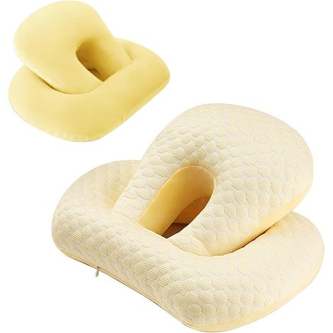 Coussin de sieste pour adultes, coussin à rebond lent avec accoudoir, coussin de soutien dorsal pour bureau/voyage, protection cervicale (jaune) (1/4)