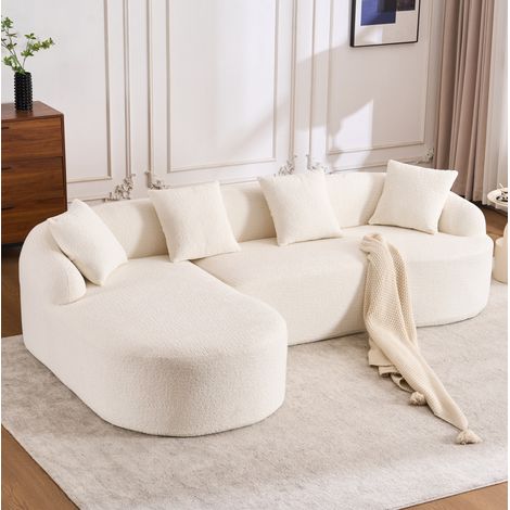 Sofá rinconero izquierdo modular 243x150x67 cm blanco roto, chenilla, sin montaje MEUBLIV (1/5)