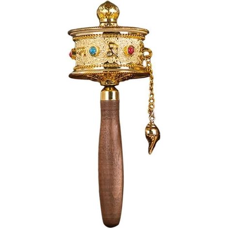 Roue de prière tibétaine - Bouddha de vérité - Portable - Manche en bois - Diamètre 5 cm - Longueur 30 cm (1/4)