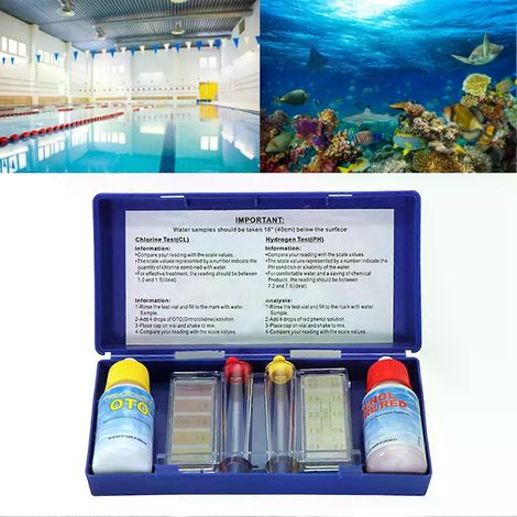 Solution de test pour l'eau des poissons, solution de test de qualité de l'eau avec tube à bandelettes réactives pour la détection du pH et du chlore résiduel (1/4)