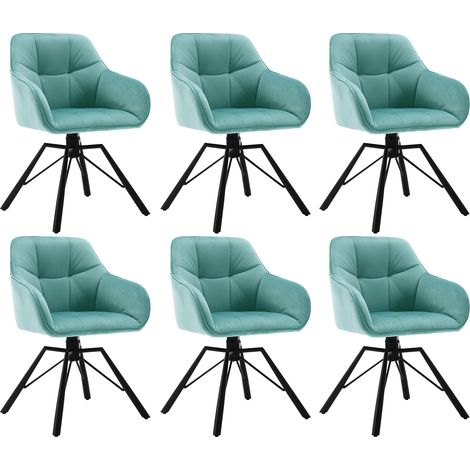 Woltu – Lot de 6 chaises pivotantes 360° – Velours vert turc – Pieds en métal – Accoudoirs et dossier confortables – Capacité 120 kg