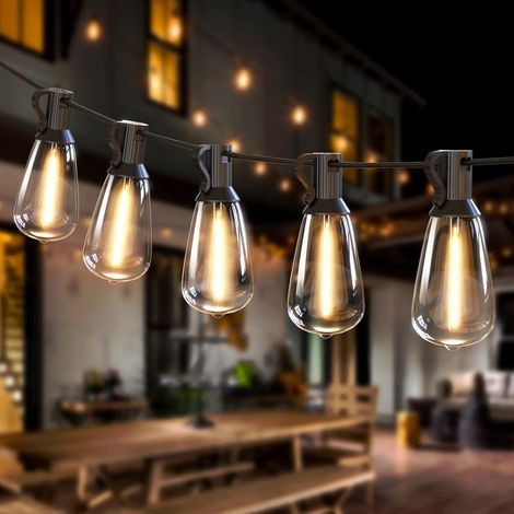 50FT/15M Filo di Luci Esterno, 25+1 Lampadine LED ST38, Ghirlanda Luminosa Impermeabile e Infrangibile per Interni ed Esterni, per Patio, Giardino, Feste, Terrazza - Bianco Caldo (1/5)