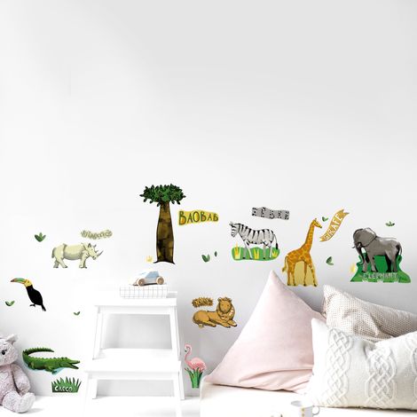 Sticker décoratif, animaux de la jungle avec le roi de la savane sticker pour enfant, 68 cm X 24 cm (1/3)