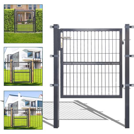 SWANEW Cancello da giardino Cancelletto con serratura e maniglia Cancello in acciaio zincato verniciato a polvere Antracite Tubo quadrato 100x100cm
