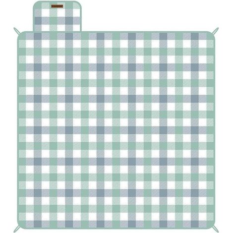 Couverture de Pique-Nique 200 x 200 cm, 4 piquets de prévention, Grand Tapis pour Camping, Parc, Jardin, Plage, extérieur, Dos étanche, Pliable et Portable, Vert et Blanc