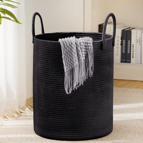 Faltbarer Wäschekorb, großer Wäschekorb für Schmutzwäsche, Baumwollseil, 38 cm (B) x 50 cm (H), schwarz (1/5)