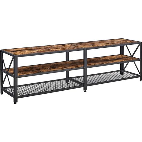 Mueble de TV para TV de hasta 75 pulgadas mesa de salón con estantes de almacenamiento estructura de acero para salón dormitorio 178 cm marrón rústico 120002898 (1/5)