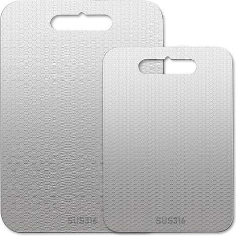 2 pièces Planche à Découper en Acier Inoxydable 316, Planches de Cuisine en titane, Anti-Rayures, Planche à Décou per Double Face - Choix Hygiénique et Durable Pour la Cuisine, 34 23cm + 24 15cm (1/5)