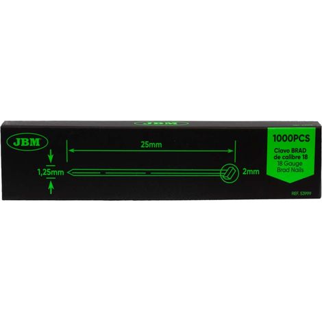 SET DE CLOUS BRAD 25x1.25mm. CALIBRE 18 (1000 PIÈCES) JBM53999 (1/4)