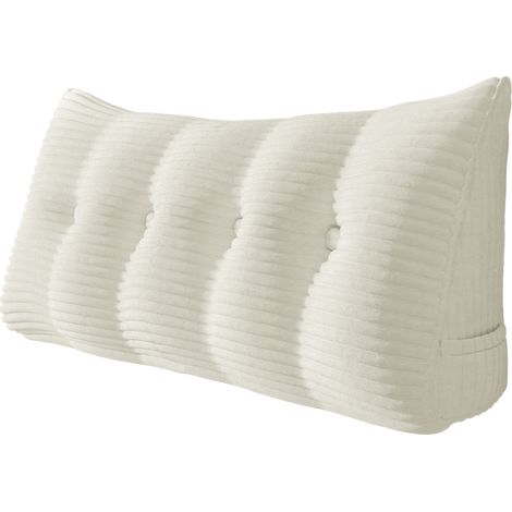 VERCART Coussin de Lecture, Oreiller Traversin Soutien Dorsal, Triangulaire Coussin à Coins, Gros Coussin Canapé, Coussin tête de Lit Dossier, Coussin de Repos Cale Dos en Velours côtelé Blanc 140cm