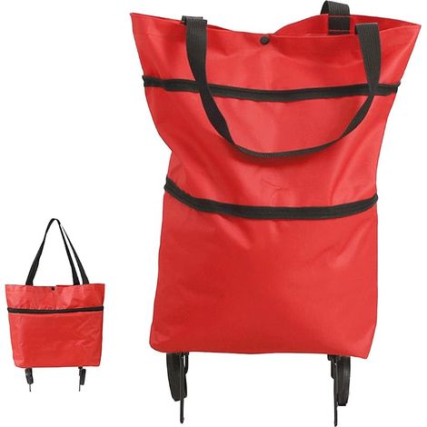 Chariot de courses pliable à roulettes, grand sac de courses réutilisable (rouge) (1/3)