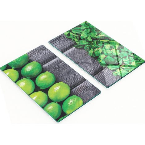 Eleganti e resistenti taglieri da cucina in vetro con motivo lime e menta, 2x30x52 cm (1/5)