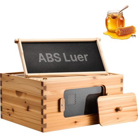 Mophorn Bienenstock-Set mit tiefer Box, 100 % natürliches Zedernholz, mit Bienenwachs beschichtet, Langstroth-Bienenstock-Set, transparente Bienenfenster aus Acryl (1/5)