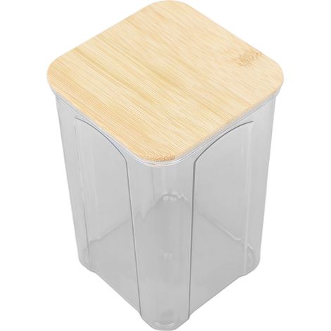 Boîte de conservation hermétique transparente avec couvercle en bambou pour nouilles, farine, céréales, riz, thé, café en grains, 1400 ml, 10,7 x 17 cm / 4,2 x 6,7 pouces