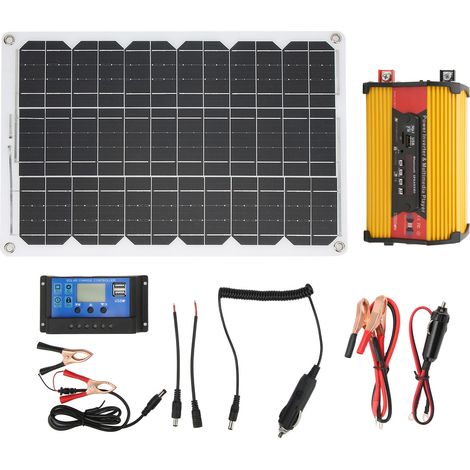 Onduleur solaire 12V vers 230V avec lecteur MP3 multimédia, contrôleur de charge solaire 30A, panneau solaire monocristallin 18W, système d'énergie solaire