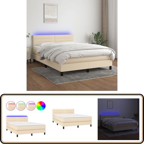 Boxspringbett mit Matratze & LED Creme 140x200 cm Stoff - Boxspringbett - Betten - Schlafräume - Cremefarbenes Bett - Lattenrost