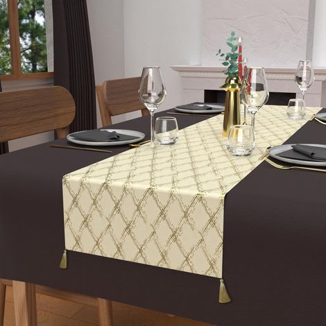 Chemin de table festif en pur coton 40x180 cm CELESTE or, par Soleil d'Ocre (1/2)