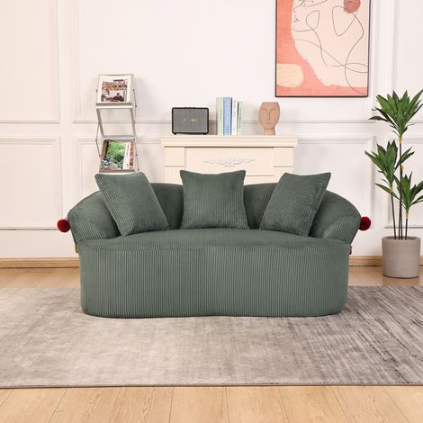 Sofá curvo 2 plazas 163x93x68 cm de pana verde con cojines para salón – MEUBLIV (1/5)