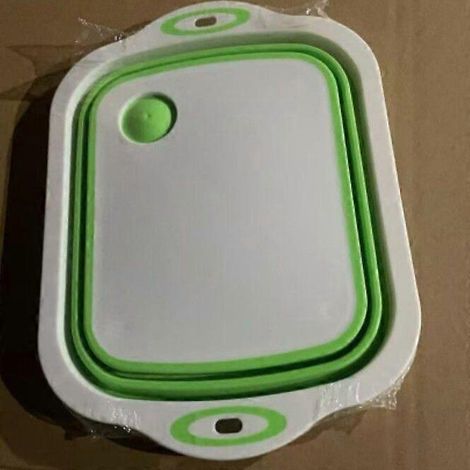 Planche à découper pliable 3 en 1 avec passoire, bac à vaisselle multifonction pliable en silicone pour la cuisine, planche à découper portable et bassine (1/5)