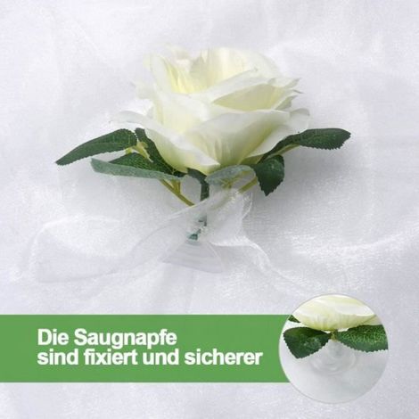 Décoration de voiture - Mariage - Fleur de Mariée - Blanc - 2 rubans de 160 cm - Fleurs en soie (1/4)