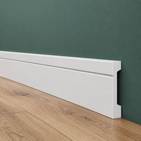 Battiscopa SQUADRATO BIANCO Passacavo ELEGANT 90x15mm in POLIMERI - Polistrutturato (prezzo al metro)