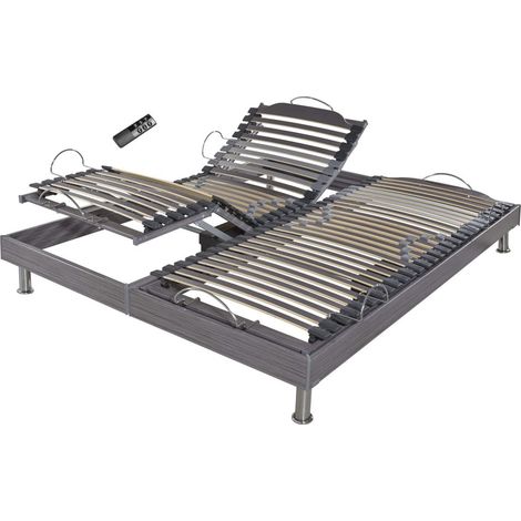 Sommier électrique 2x80x200 avec pieds – Lattes en bois – Réglage fermeté zone lombaire – Bi-moteur 24V – Éco-conçu – Ebac Literie (1/5)