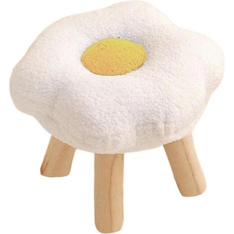 Pouf repose-pieds blanc forme fleur antidérapant, pied bois, multifonction sous bureau/canapé/chambre (1/5)
