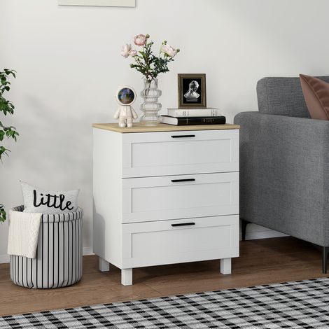 Commode moderne en bois 3 tiroirs couleur bois - Dimensions: 60x38x71 cm - Couleur: Blanc (1/5)