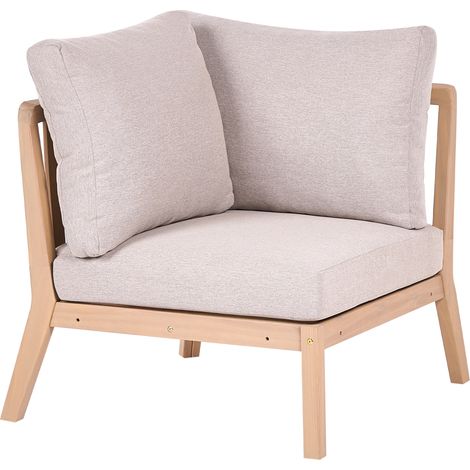 Sillón esquinero 1 plaza de madera de acacia con cojín de tela exterior marrón claro y beige Rivello (1/5)