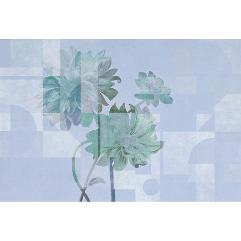 Papier peint panoramique bleu pastel pour chambre Tapisserie panoramique graphique à motif floral Papier peint panoramique design vert (1/2)