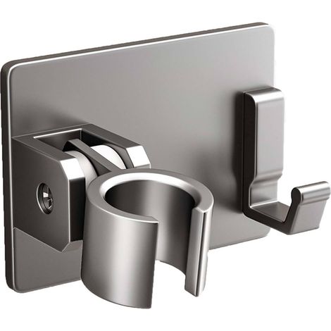 Support Pommeau de Douche Collant Accroche Pommeau de Douche Espace Aluminium Support Douchette Réglage de l'angle à 120° Porte Pommeau de Douche Rectangle avec Crochet, Gris Pistolet (1/5)